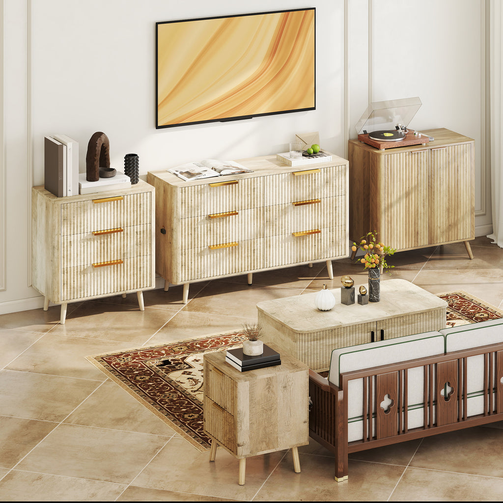 Lot de 2 tables de chevet avec 2 tiroirs cannelés pour chambre à coucher, salon, 40 x 40 x 53 cm, chêne-7