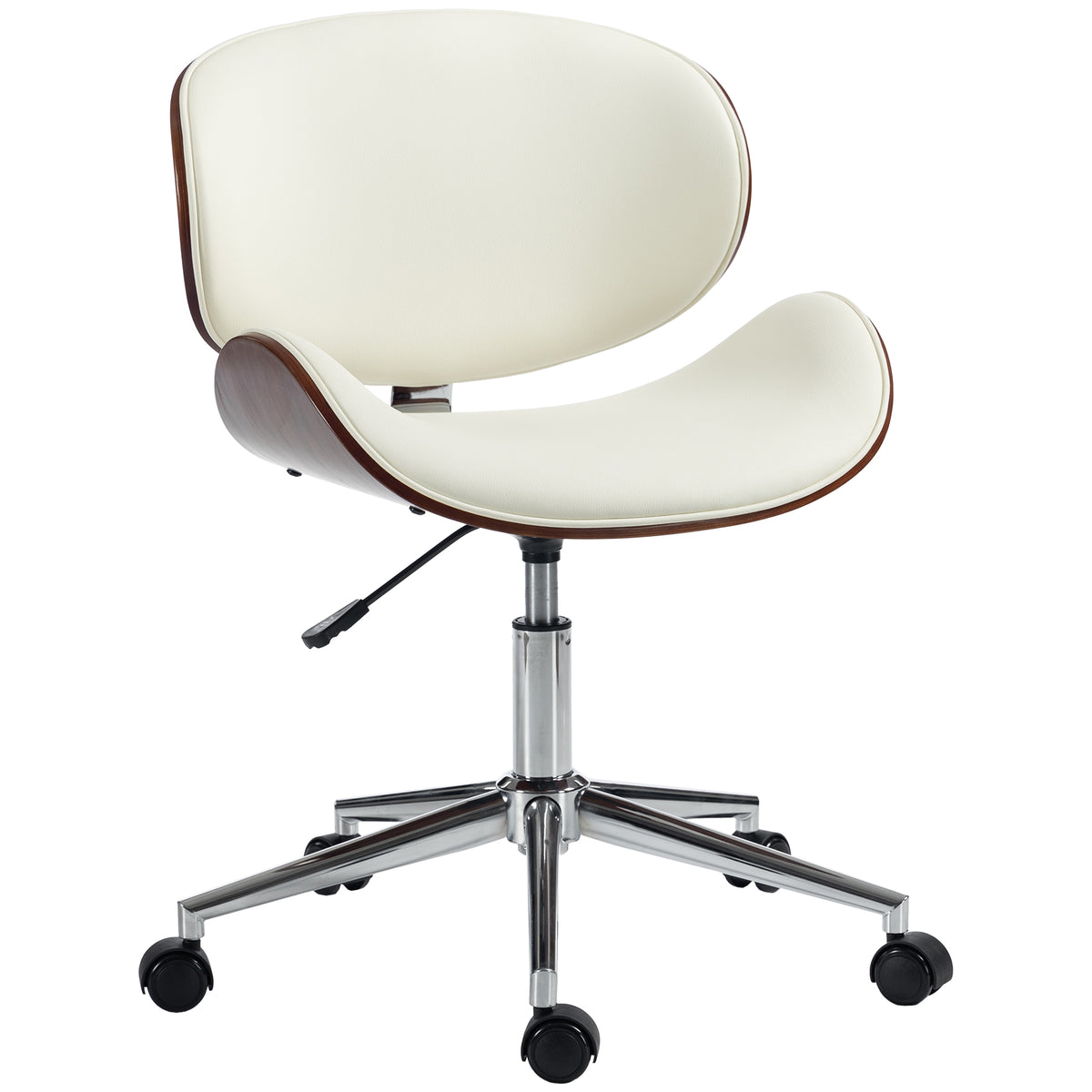 Chaise de Bureau Design Vintage, Hauteur Réglable, Pivotant 360°, Revêtement Synthétique, 53x53x87cm, Crème-0