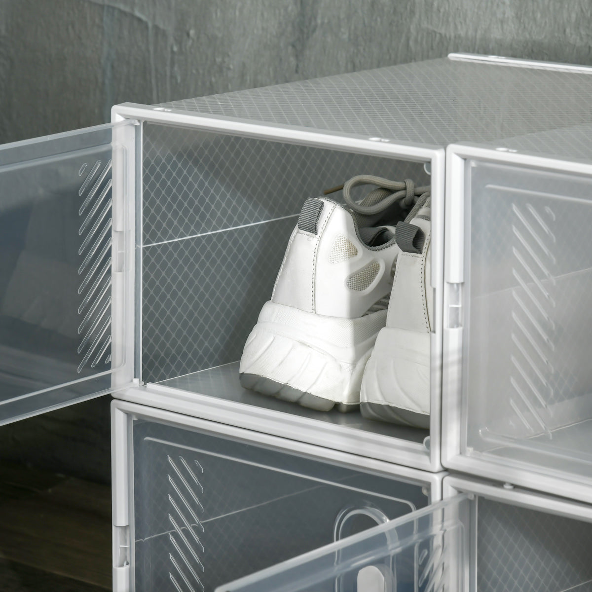 Lot de 8 boites cubes rangement à chaussures modulable avec portes transparentes - 25 x 35 x 19 cm-7