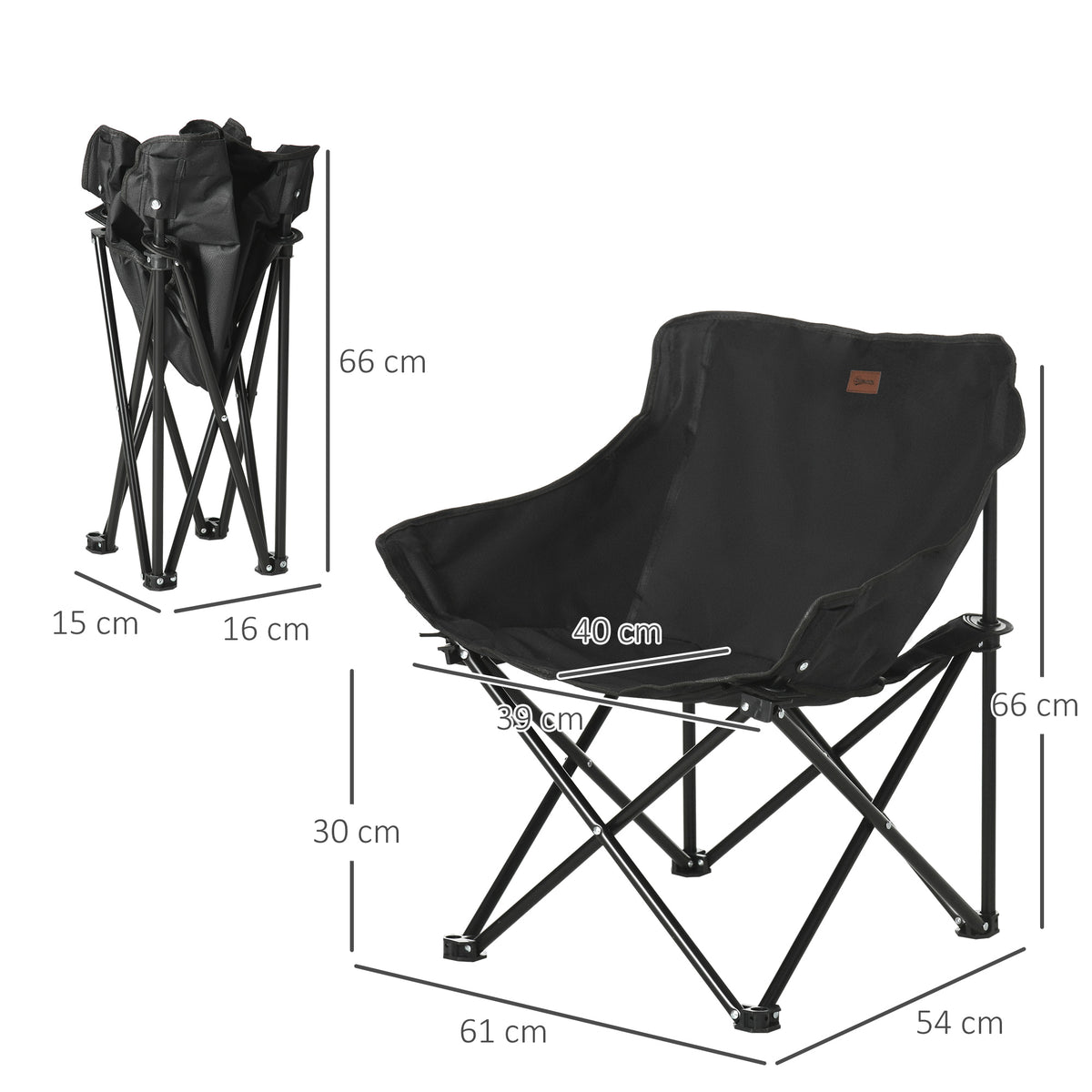 Chaise de camping pliable avec sac de transport et pochette latérale compact ultra légère noir-2