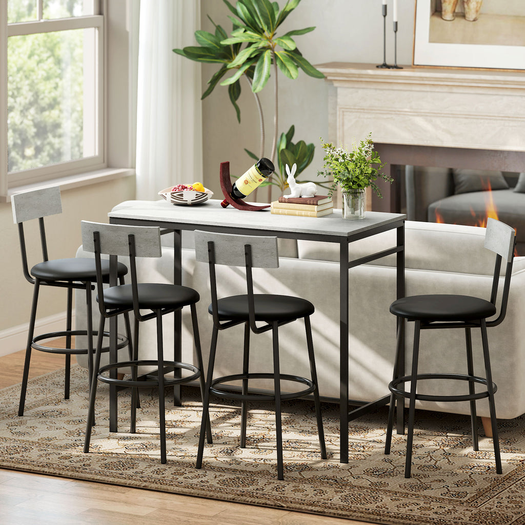Ensemble table de bar avec tabourets, table haute bar et 4 tabourets, structure en acier, 110 x 55 x 90 cm, blanc-6