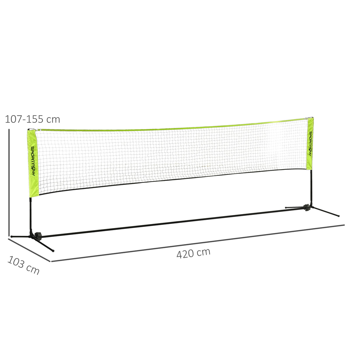 Filet de badminton, filet portable, hauteur ajustable 107-155 cm, avec sac de transport, cadre métallique, noir, jaune-2