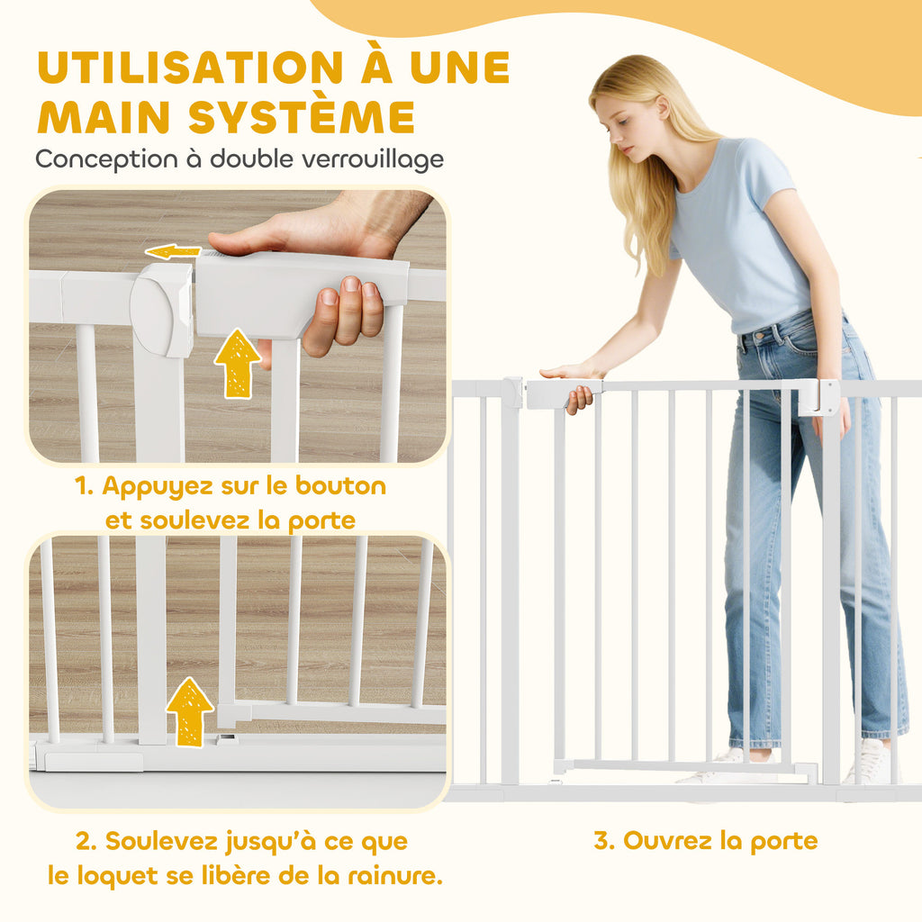 Barrière de sécurité pour chiens et bébés 76 à 102 cm avec extension fixation par pression sans perçage blanc-5