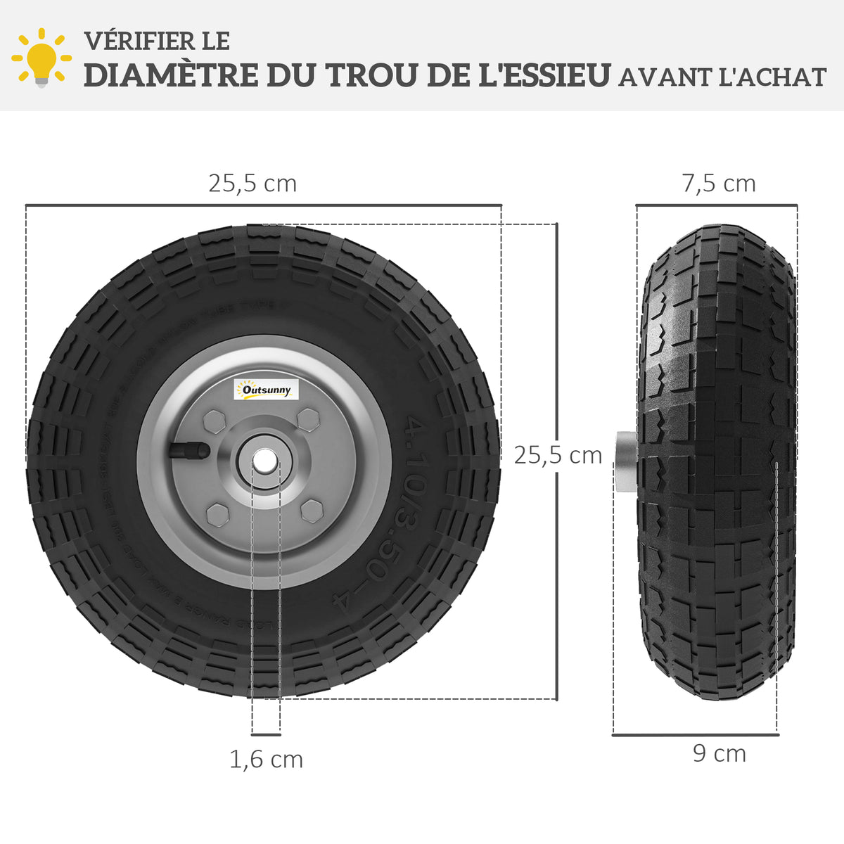 Lot de 2 Pneus Pneumatiques de Remplacement Alésage de 16mm pour Chariot de Jardin, Brouette et diable-2