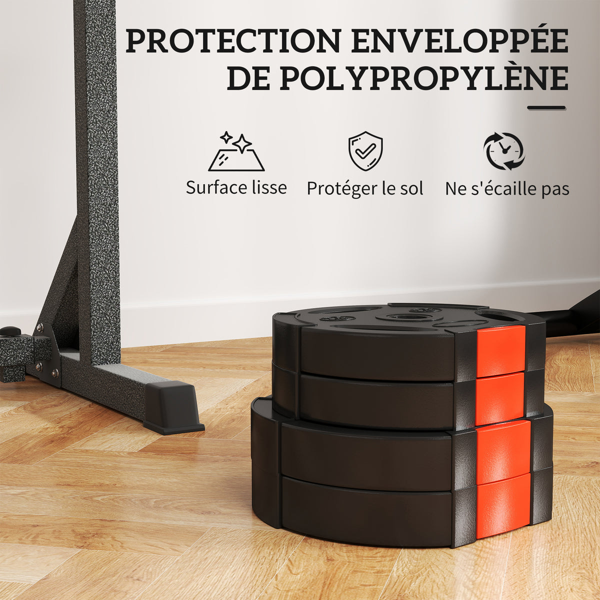 Disques de poids, plaques de poids 2 x 5 kg et 2 x 2,5 kg, à trois poignées avec trous de Ø 25 mm, noir-5