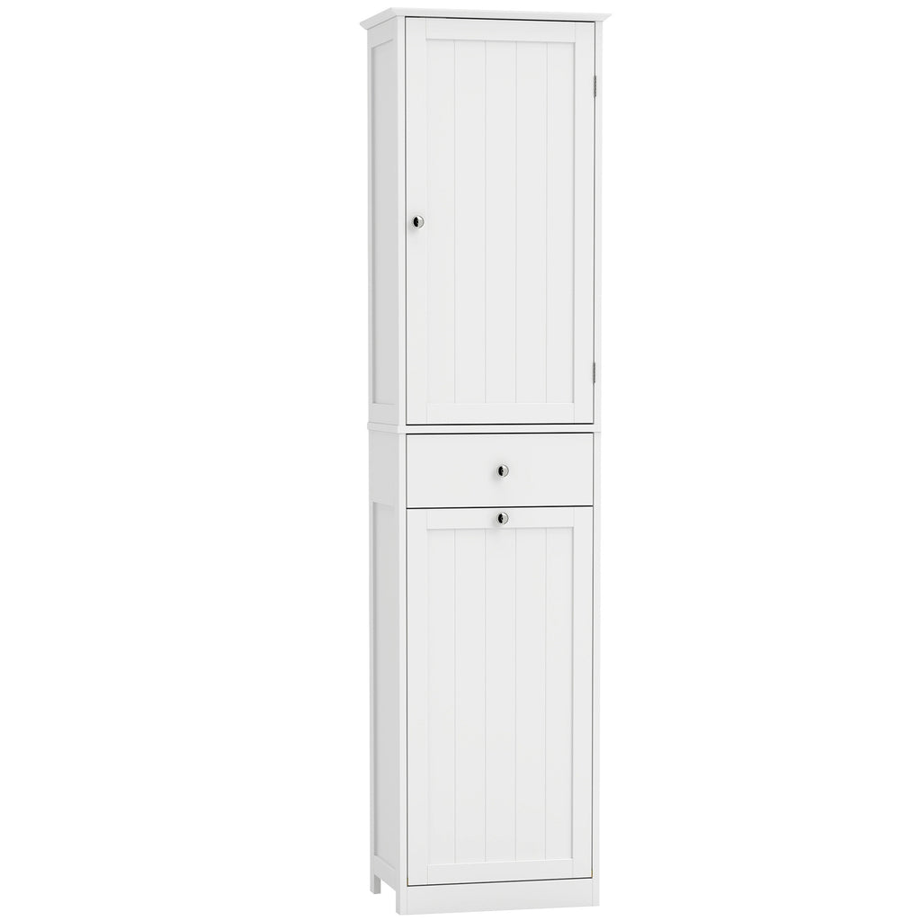 Meuble de Salle de Bain avec Tiroir, Panier à Linge, Étagère Réglable, Style Moderne, 45 x 30 x 180 cm, Blanc-0