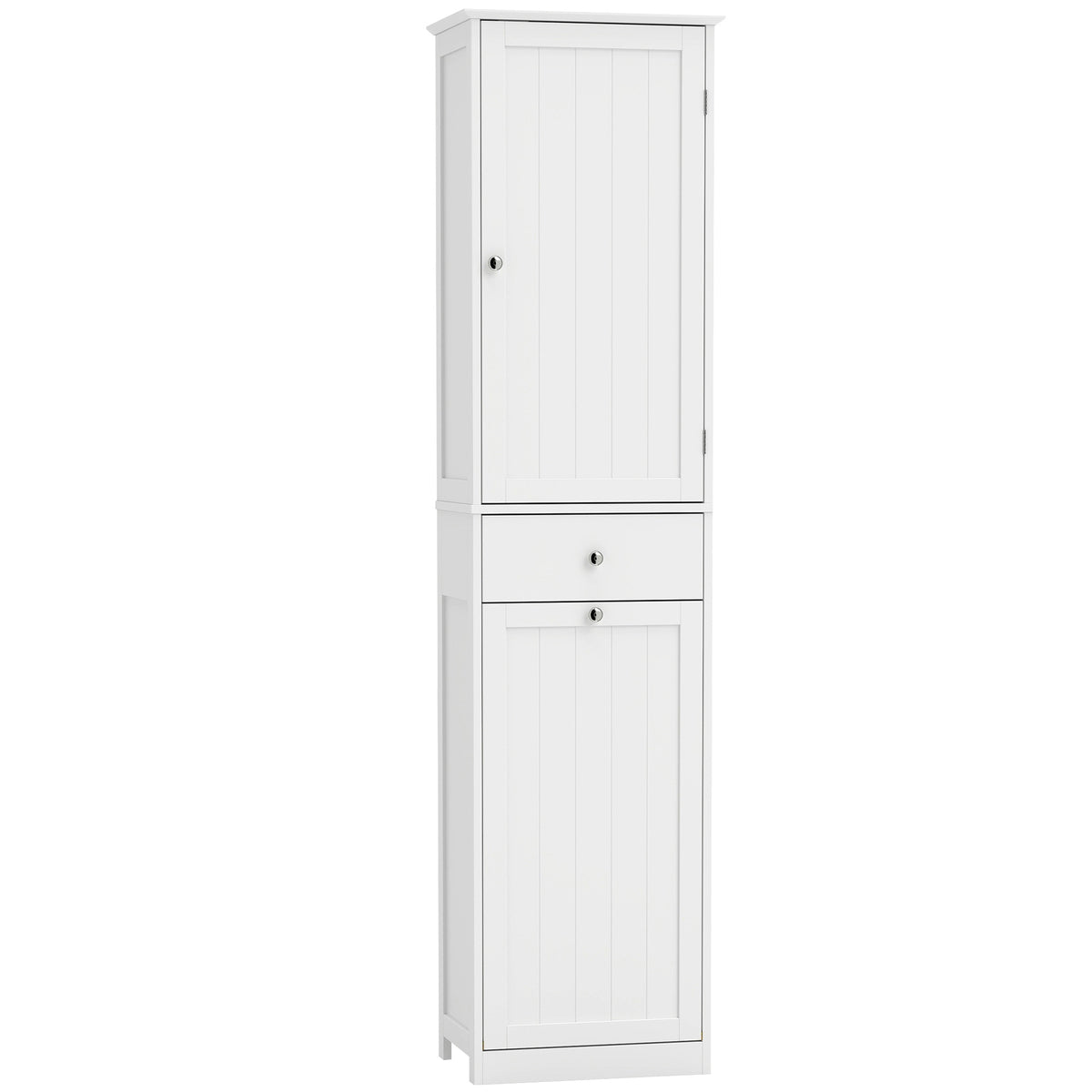 Meuble de Salle de Bain avec Tiroir, Panier à Linge, Étagère Réglable, Style Moderne, 45 x 30 x 180 cm, Blanc-0