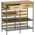 Buffet cuisine, meuble de rangement avec 2 tiroirs et 3 étagères ouvertes, 90 x 40 x 91 cm, bois naturel et noir-0