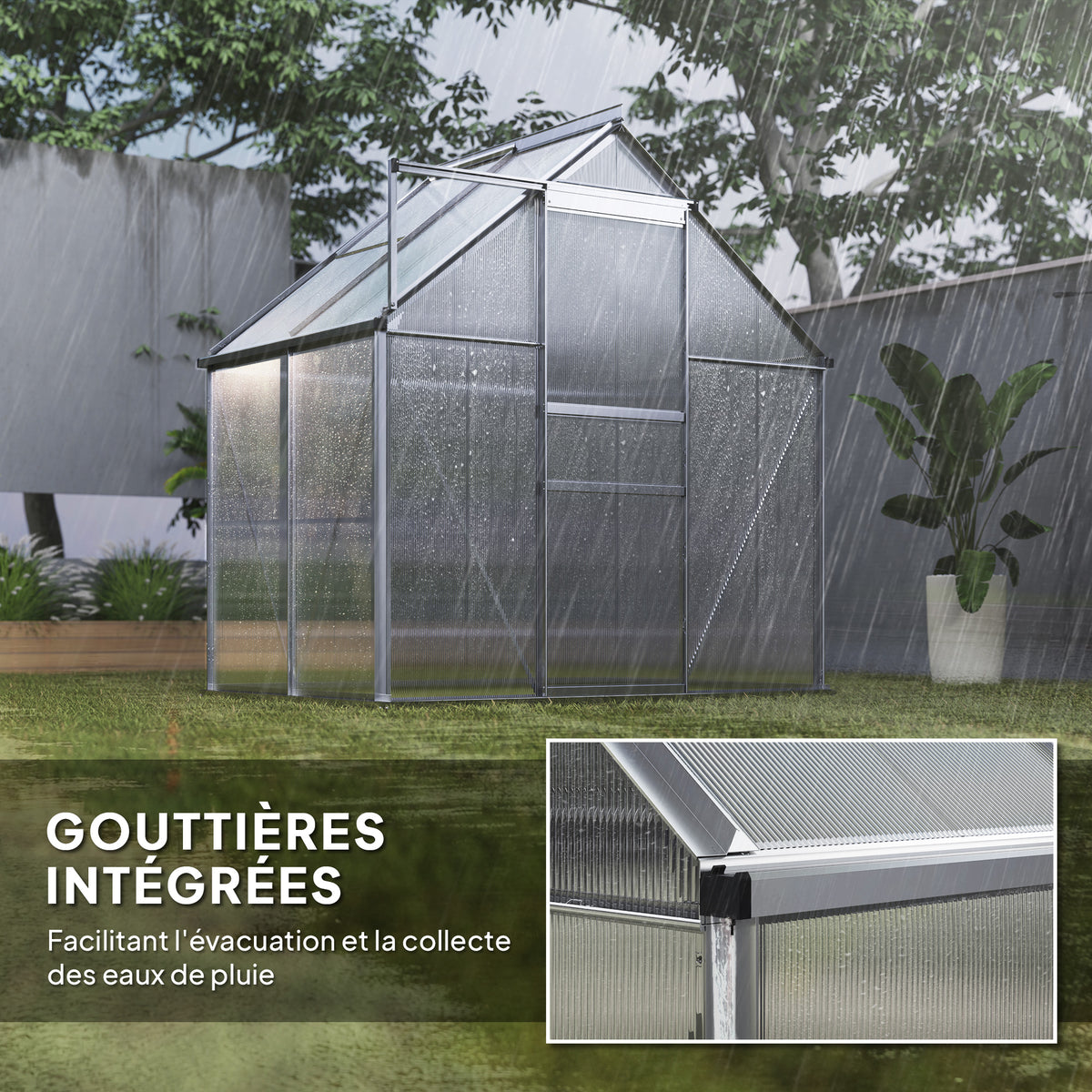 Serre de jardin en aluminium polycarbonate avec fondation, serre avec fenêtre réglable porte coulissante 192,5x131x200cm-6