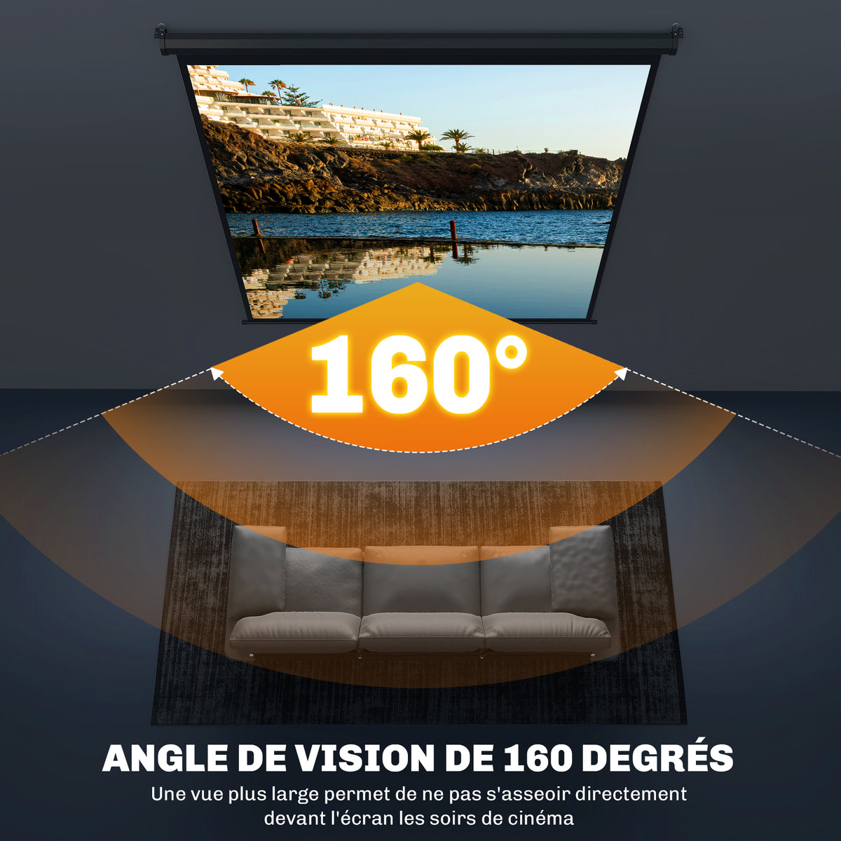 Écran de projection TV et Home Cinema de 99 Pouces vidéo projecteur 1:1 4K HD, 178L x 178H cm-4