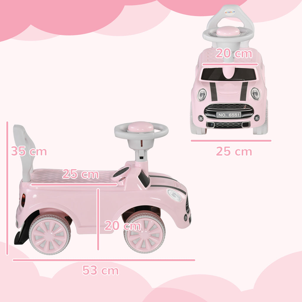 Porteur Enfants Voiture 18-36 Mois Volant klaxon et Butée Anti-bascule Charge 25 kg 53x25x35 cm Rose-2