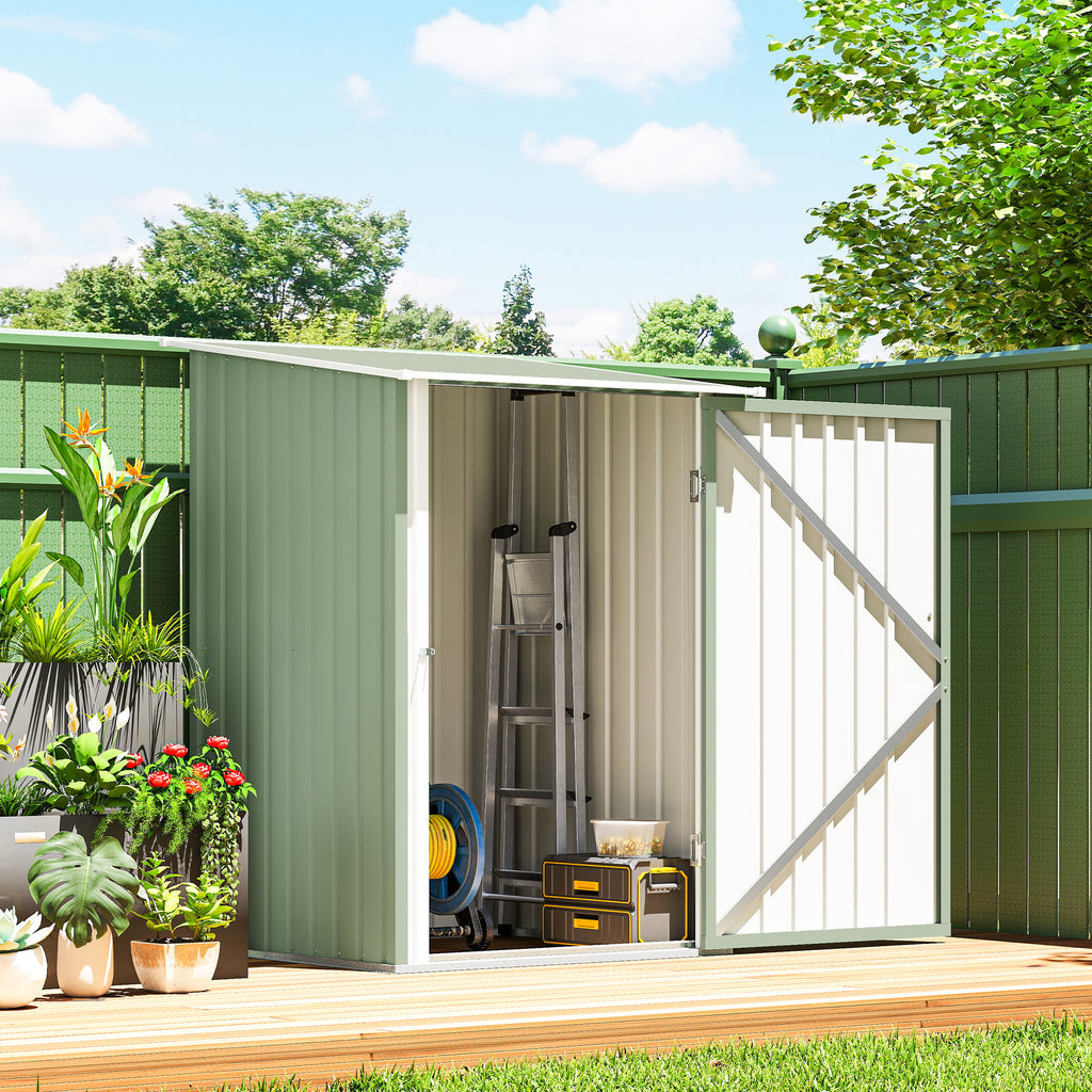 Abri de Jardin en Métal 1m², Tôle Ondulée, Toit Incliné, Porte Verrouillable, 100x103x160cm, Vert Clair-8