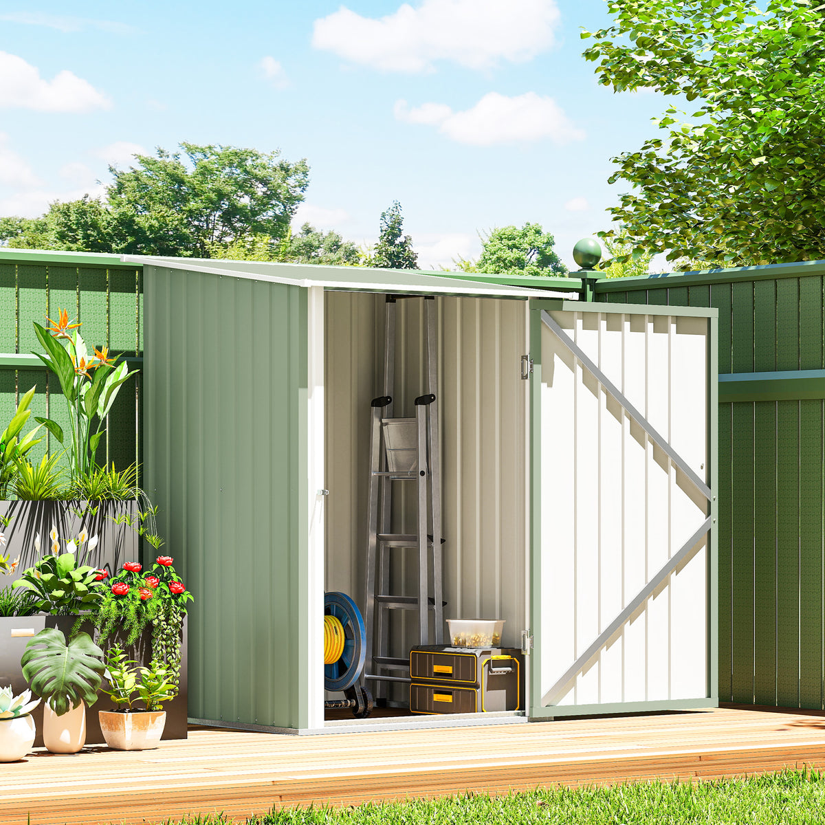 Abri de Jardin en Métal 1m², Tôle Ondulée, Toit Incliné, Porte Verrouillable, 100x103x160cm, Vert Clair-8