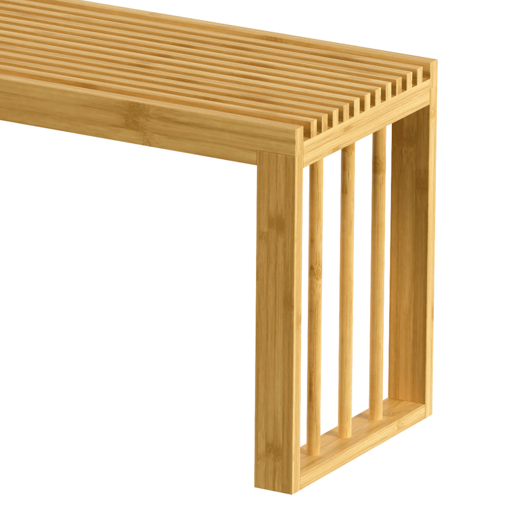 Banc à Chaussures en Bambou, Banc d'Entrée Sans Dossier, Assise en Bois Ajourée, 90 x 33 x 43 cm, Bois Naturel-9
