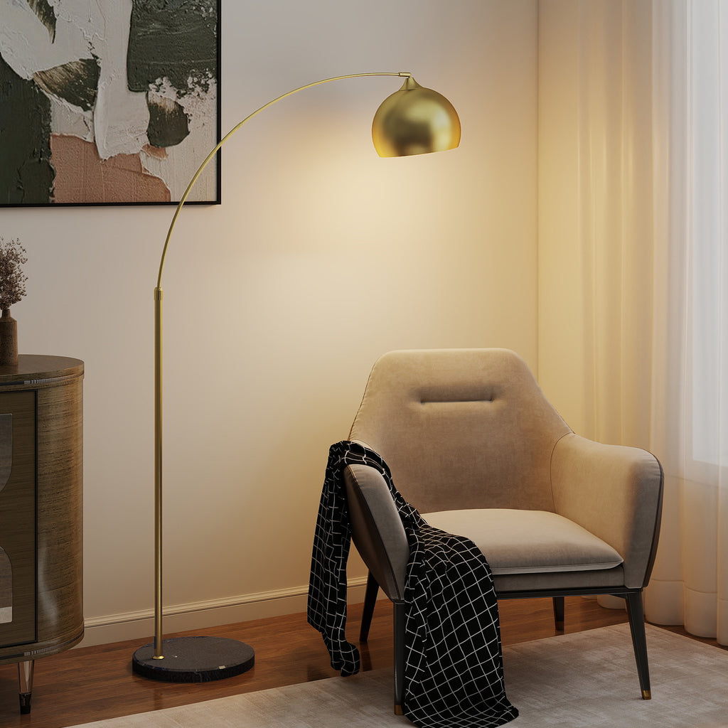 Lampadaire lampe de salon arc réglable pied marbre style vintage 40W E27 dim. 100-115L x 30l x 170-180H cm doré-9
