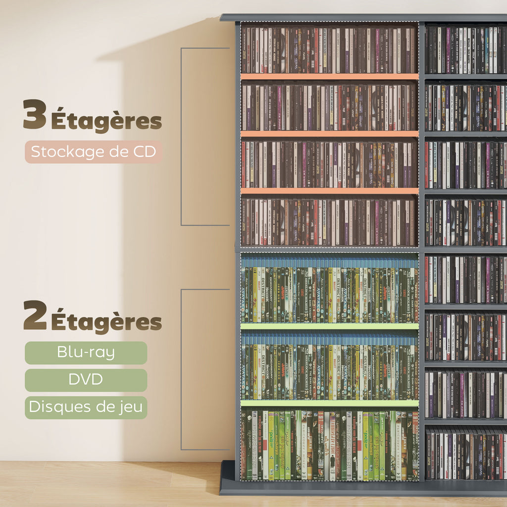 Rangements pour CD et DVD avec 16 compartiments et 12 étagères réglables capacité max. 720 CD/396 DVD et Blu-ray gris-7