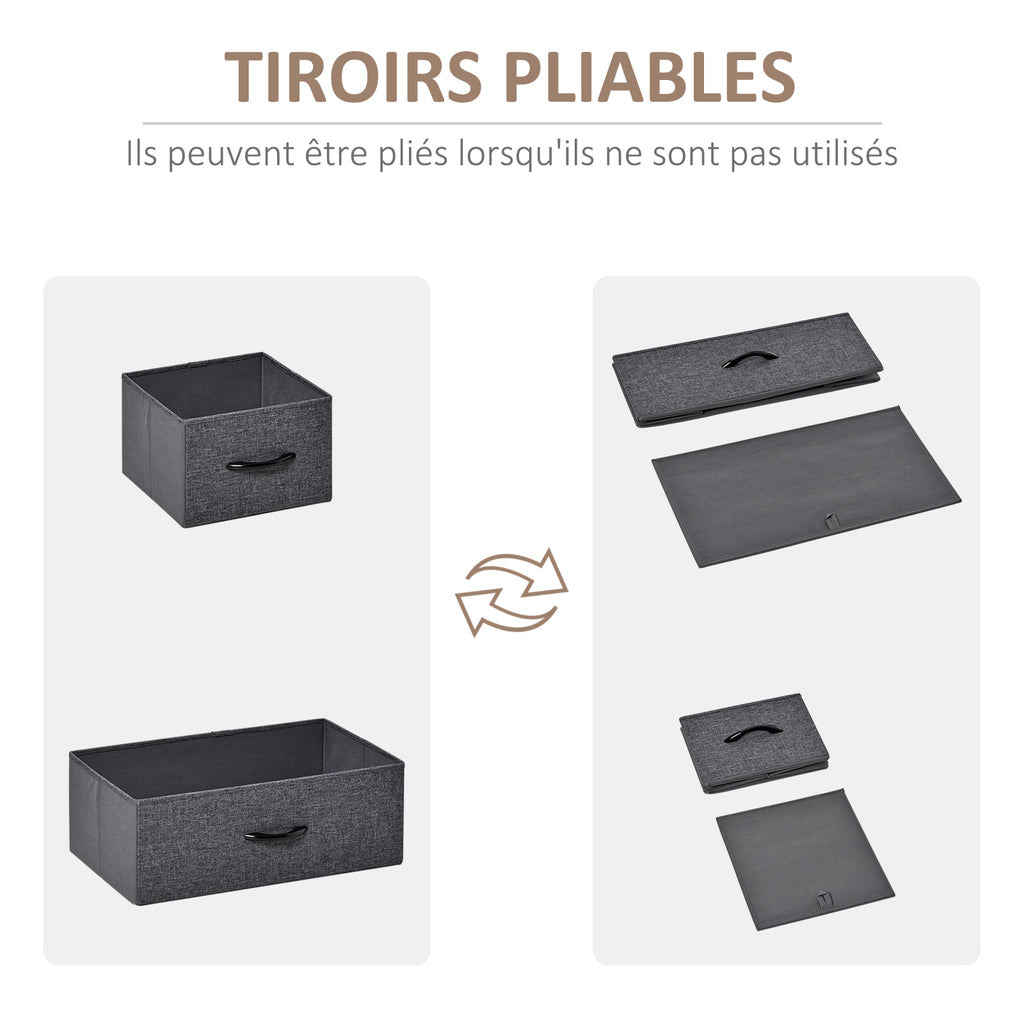 Commode Meuble de Rangement 5 tiroirs Pliables en Tissu 58 x 29 x 99 cm Gris-4