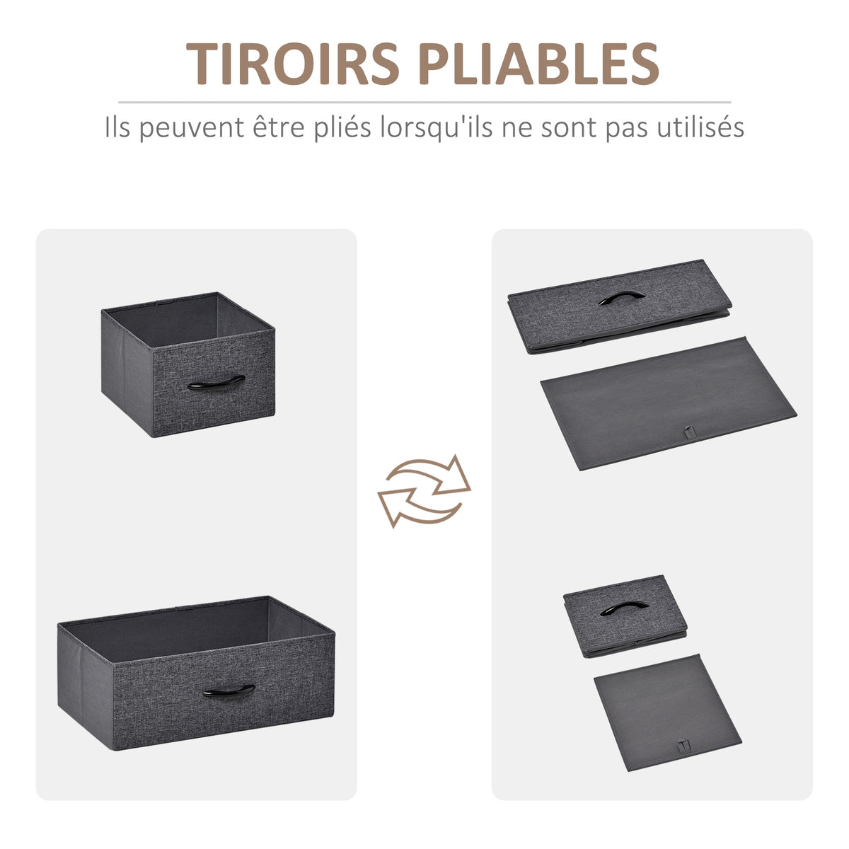 Commode Meuble de Rangement 5 tiroirs Pliables en Tissu 58 x 29 x 99 cm Gris-4