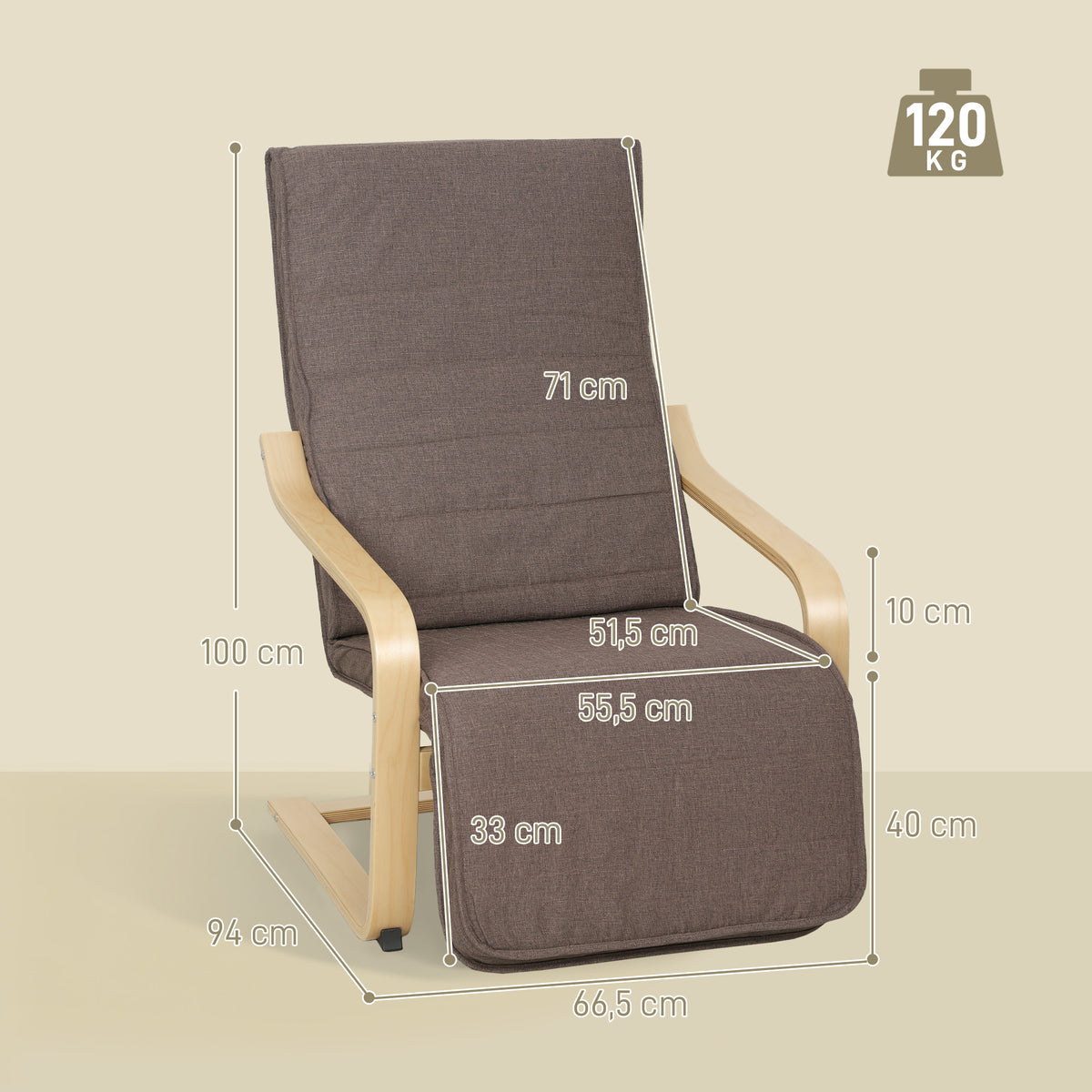 Fauteuil Luxe Confort et Relaxation avec Repose-Pied Réglable 94 x 66,5 x 100 cm cm Bois Massif Marron-2