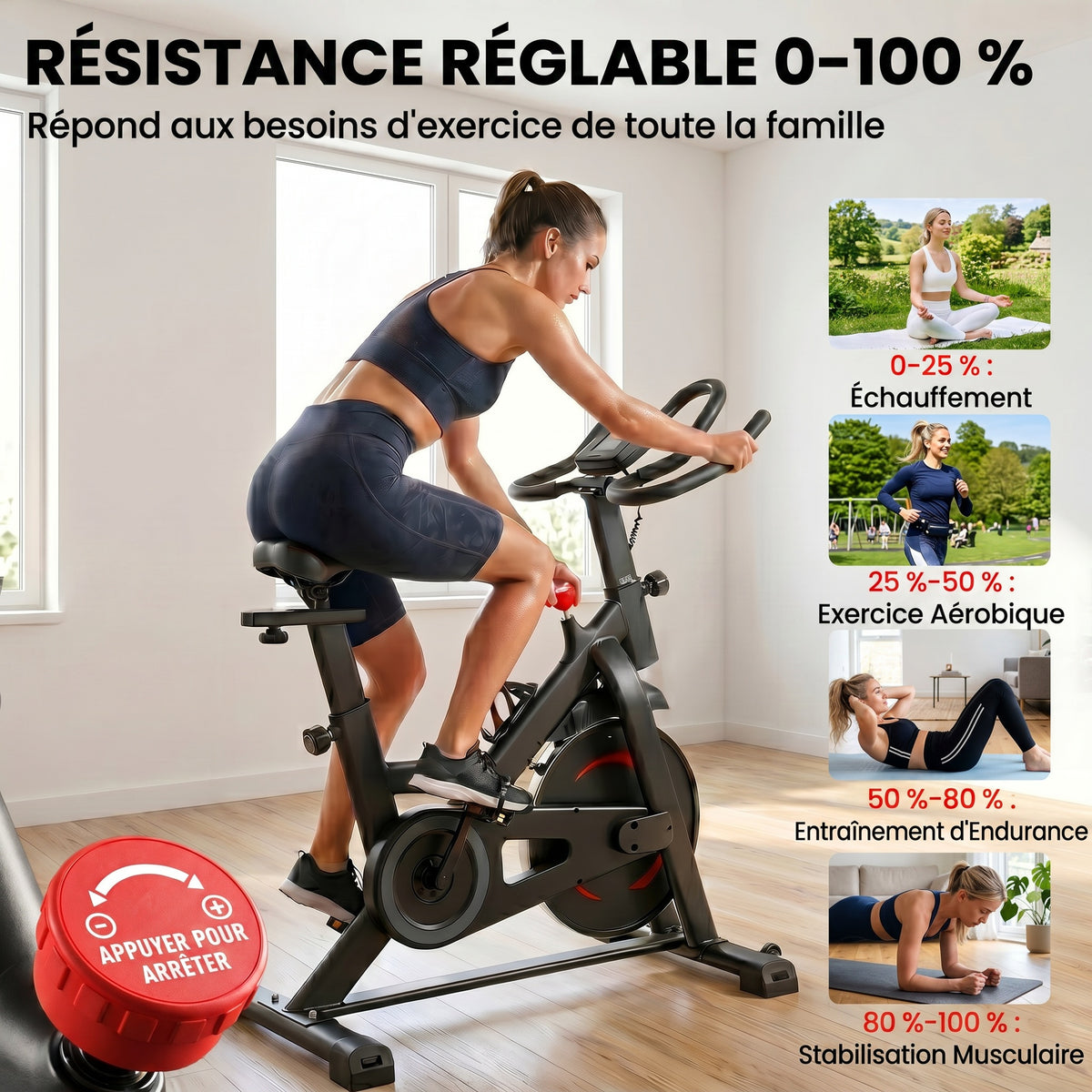 Vélo d'Appartement Silencieux avec Résistance Magnétique Réglable, APP Connectez, Écran LCD, 111,5x52,5x114,5cm, Noir-4
