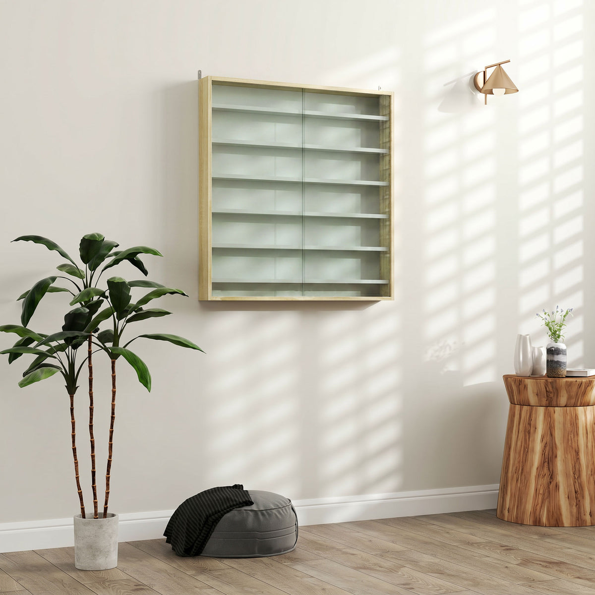 Vitrine pour collection vitrine murale 80 x 9,5 x 83 cm 6 étagères réglables en hauteur 2 portes coulissantes en verre-1
