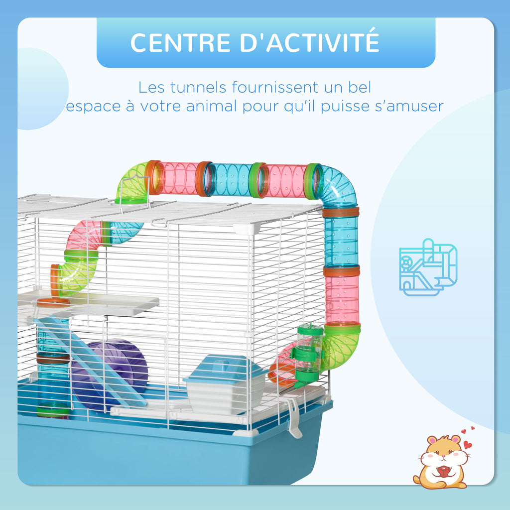 Cage à hamster rat rongeur 3 niveaux avec tunnel, biberon eau, roue, maisonnette, échelles dim. 59L x 36l x 47H cm-6