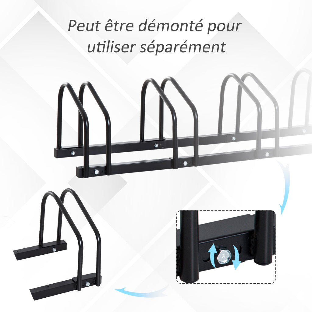 Râtelier 5 vélos range-vélos support rangement vélo à pneu 65 mm dim. 145L x 33l x 27H cm acier noir-4