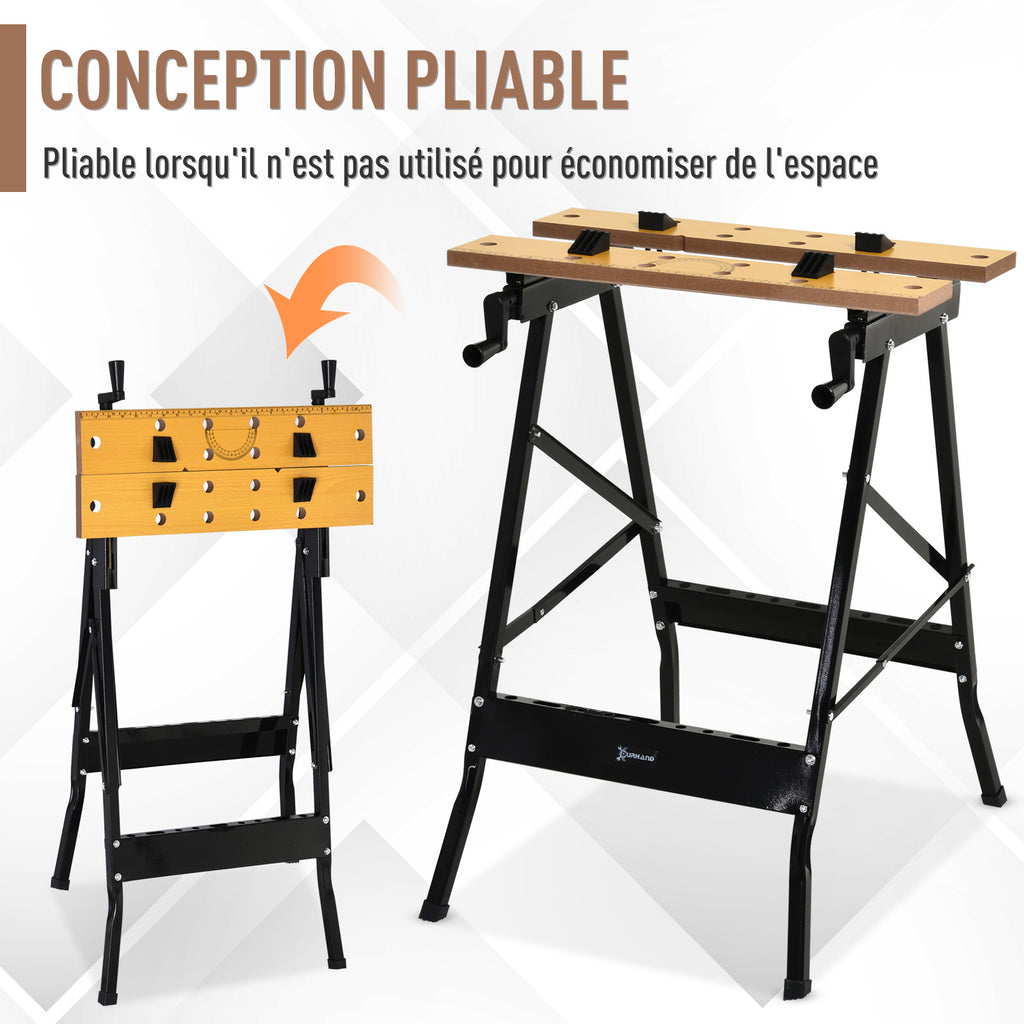 Établi pliant établi de serrage avec 4 serre-joints table de travail, charge 100 kg, 62,5x60,5x78,5cm, noir-3