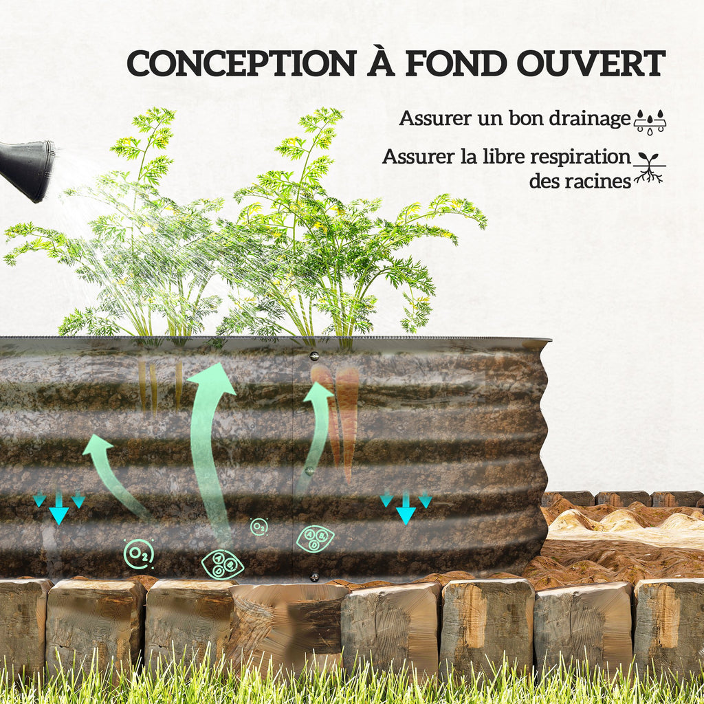 Jardinière surélevée carré potager de jardin en acier modulable pour légumes, plantes, fleurs, dim. 240 x 62 x 30cm-4