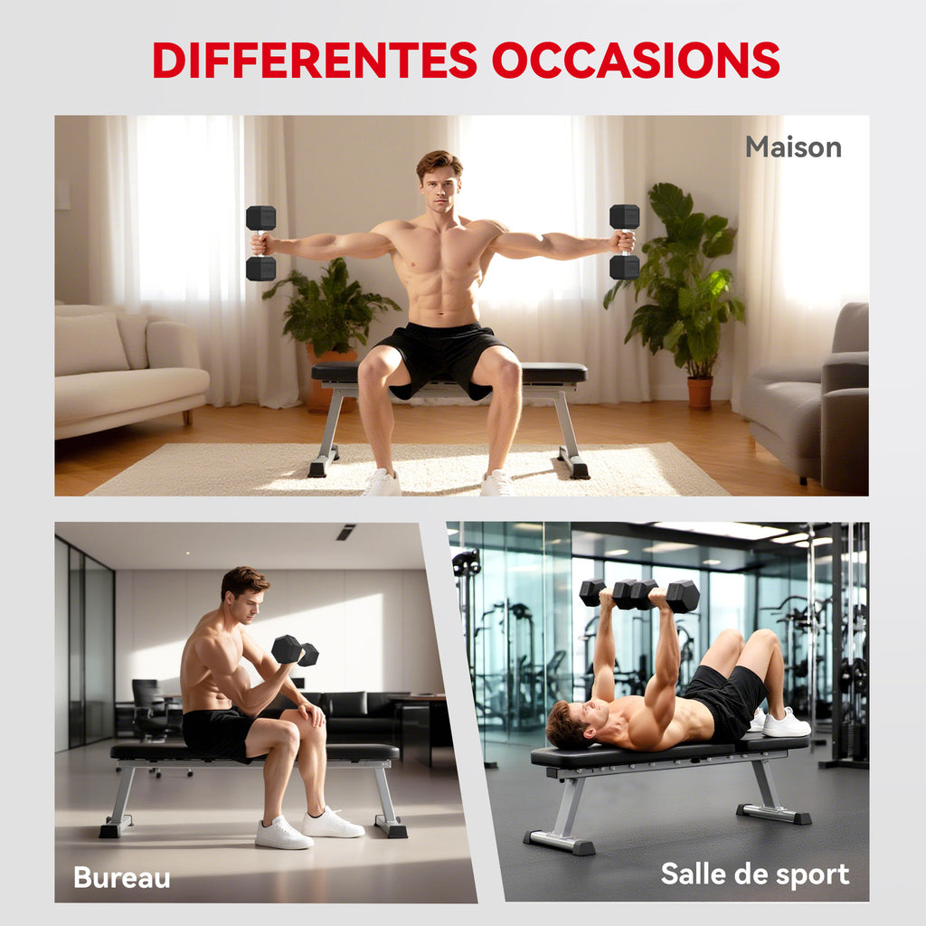Haltère courte poids 20 Kg - 1 pièce, Haltère hexagonale entraînement musculaire & haltérophilie - métal caoutchouc noir-5
