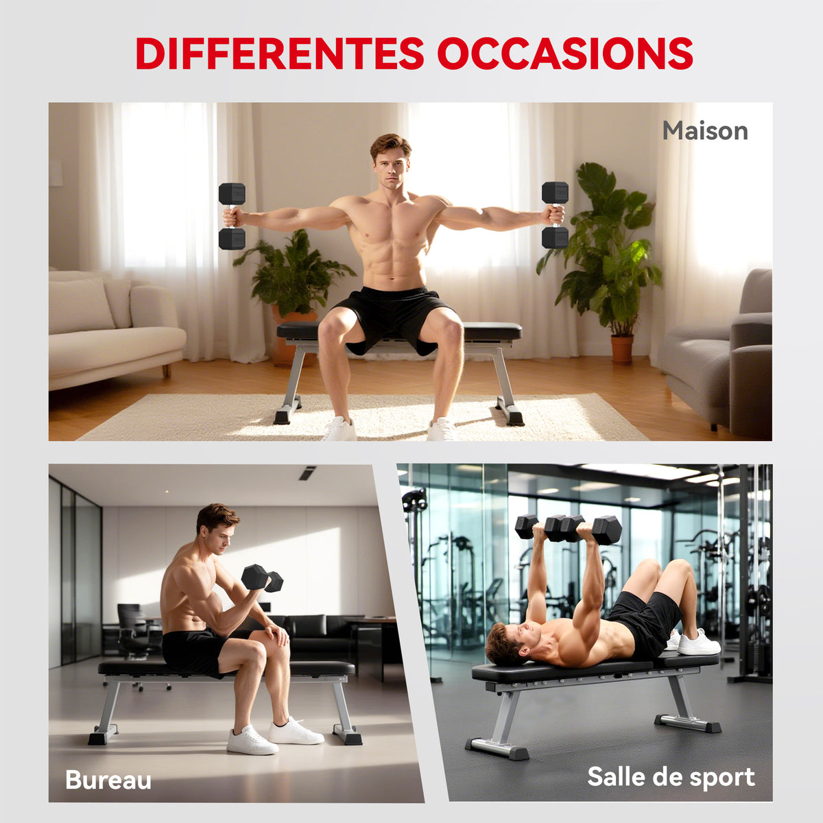 Haltère courte poids 20 Kg - 1 pièce, Haltère hexagonale entraînement musculaire & haltérophilie - métal caoutchouc noir-5