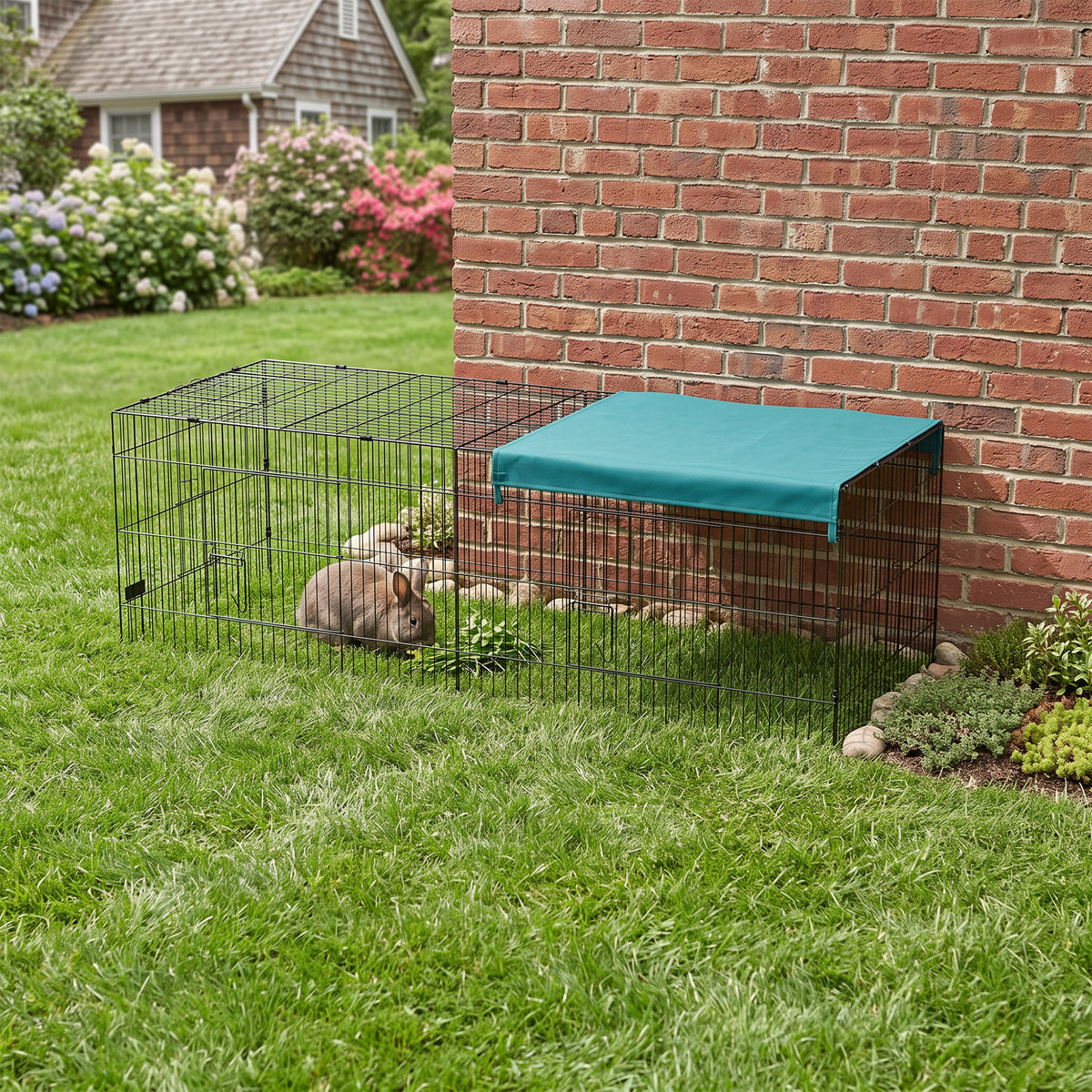 Parc enclos modulable acier avec bache pour lapins rongeurs petits animaux intérieur extérieur 220L x 85l x 70H cm vert-8