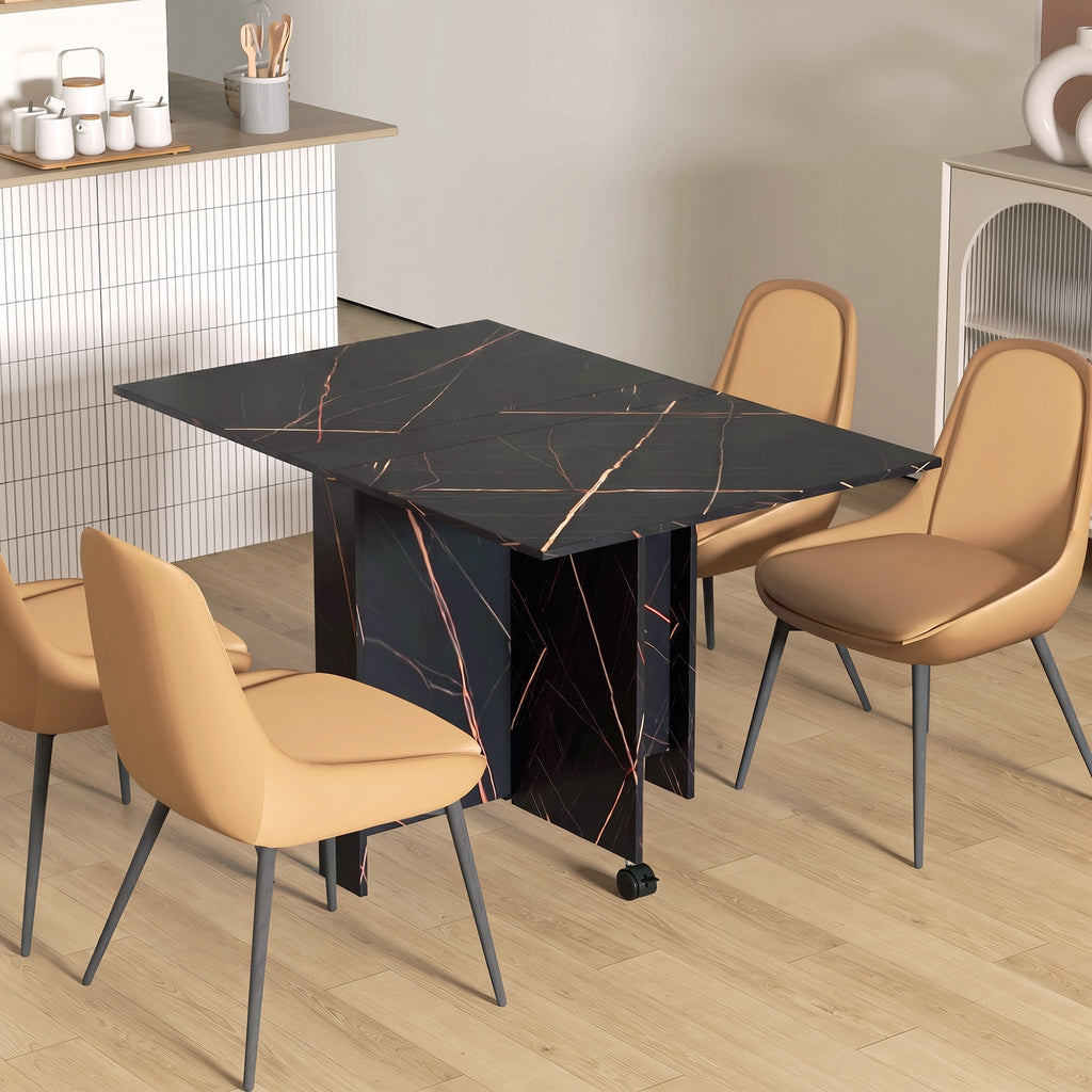 Table pliante cuisine table à manger pliable avec 2 abattants 2 roues avec freins 120 x 80 x 73 cm noir marbré imitation-1