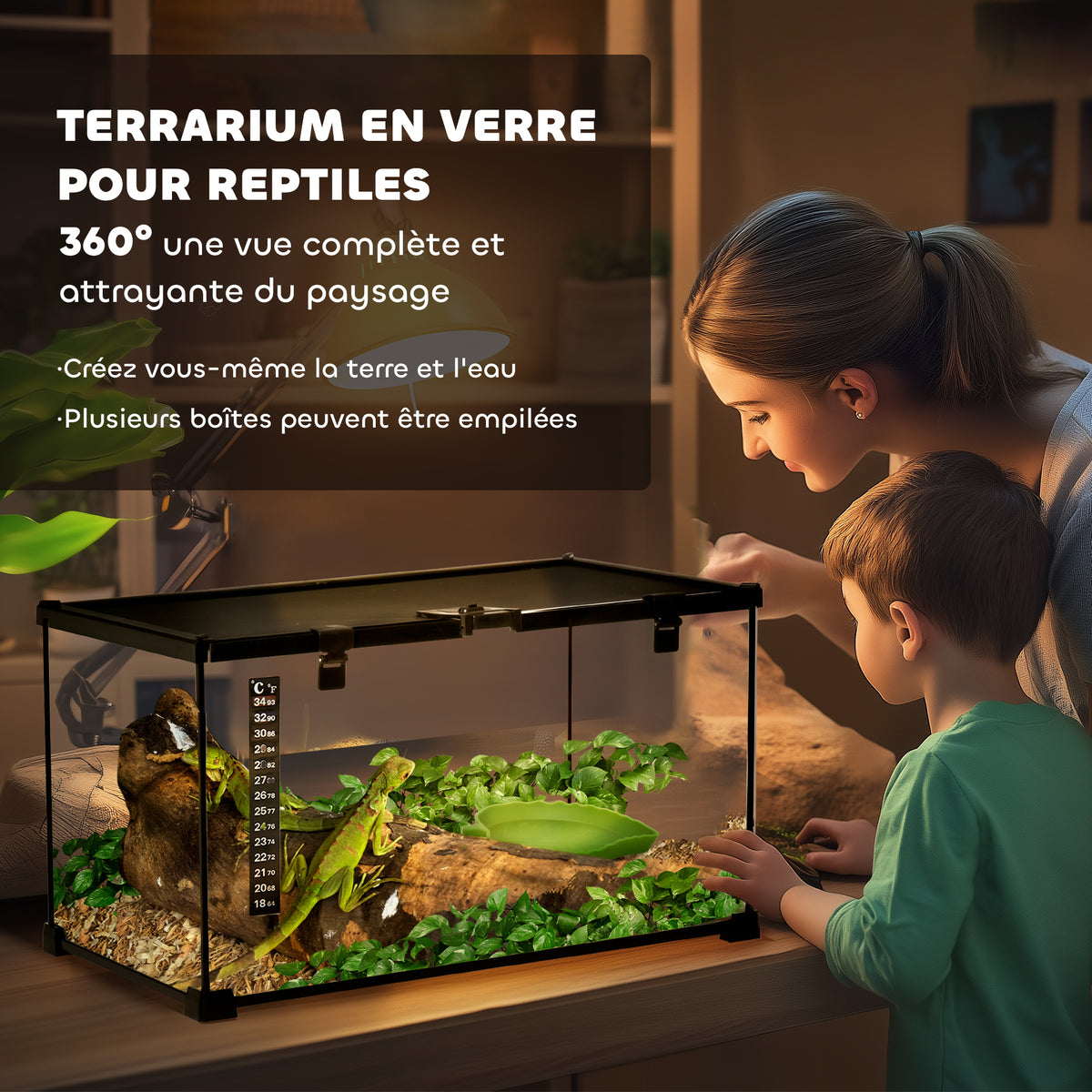 Boîte à reptiles boîte d'élevage de reptiles habitat de terrarium transparent couvercle coulissant noir-3