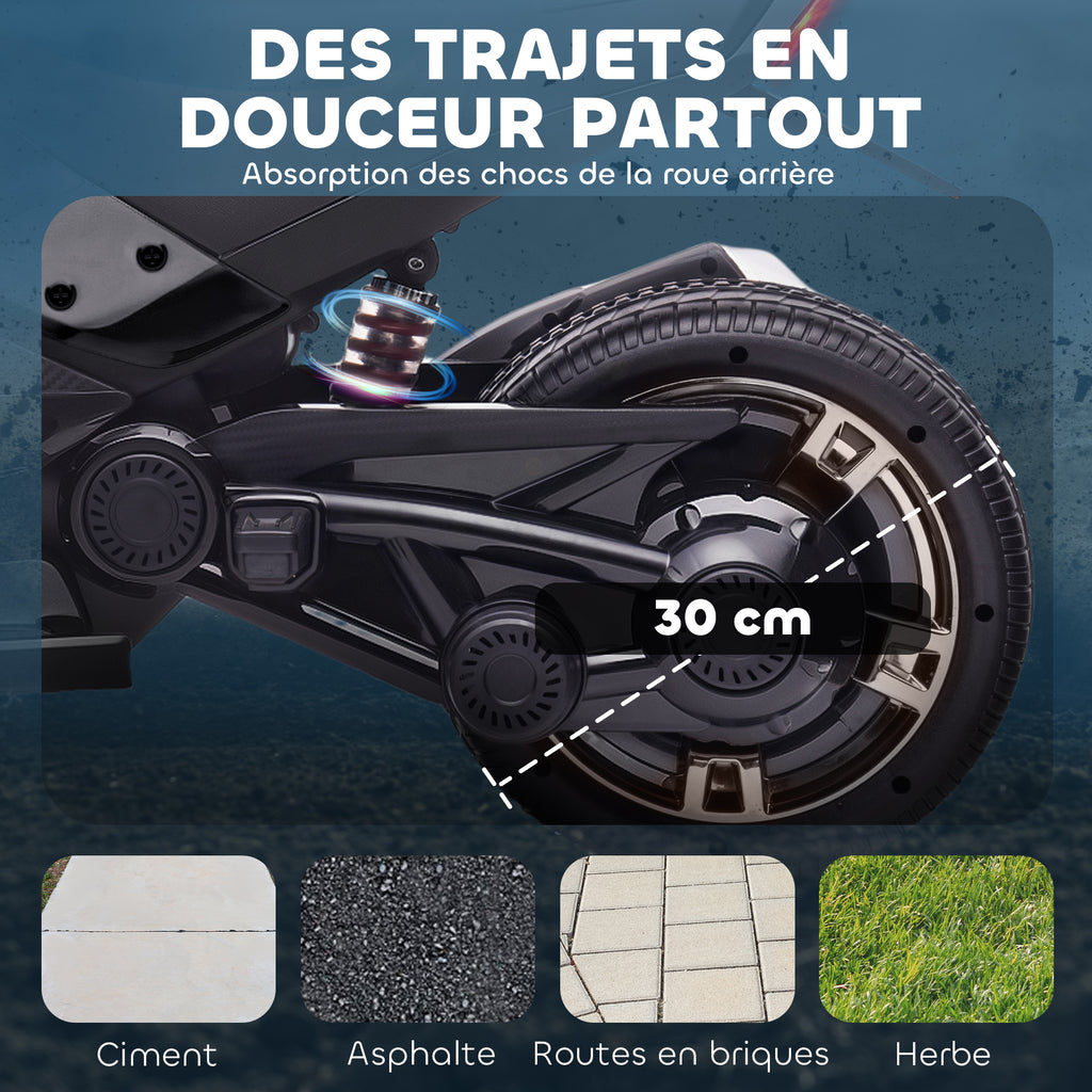 Quad électrique enfants voiture électrique enfants 12V 3 roues 2 moteurs lecteur MP3, klaxon, 2 vitesses 3-5 km/h noir-5