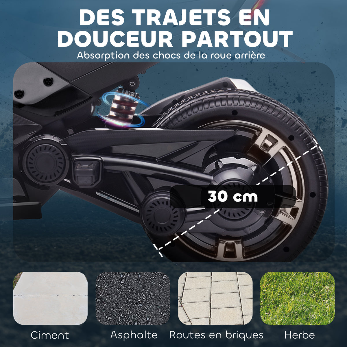 Quad électrique enfants voiture électrique enfants 12V 3 roues 2 moteurs lecteur MP3, klaxon, 2 vitesses 3-5 km/h noir-5