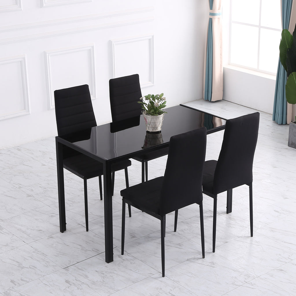 Lot de 4 chaises de salle à manger chaises de cuisine avec dossier haut pieds en métal et tissu en lin 41x50x97cm noir-5