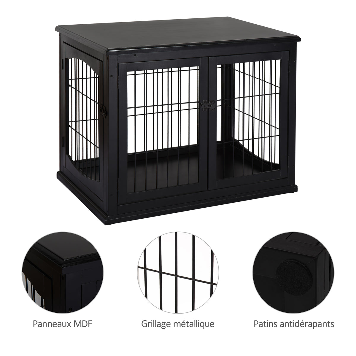 Cage pour chien animaux meuble cage chien intérieur en bois MDF classe E1 3 portes verrouillables max. 30 Kg dim. 81L x 58l x 66H cm noir-6