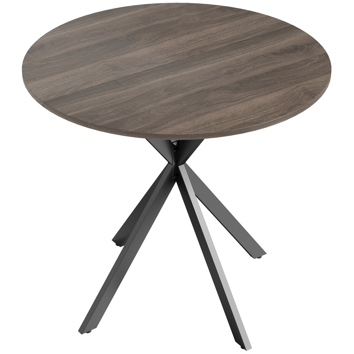 Table à manger ronde pour 2 personnes avec plateau aspect bois et piètement croisé en acier, marron-0