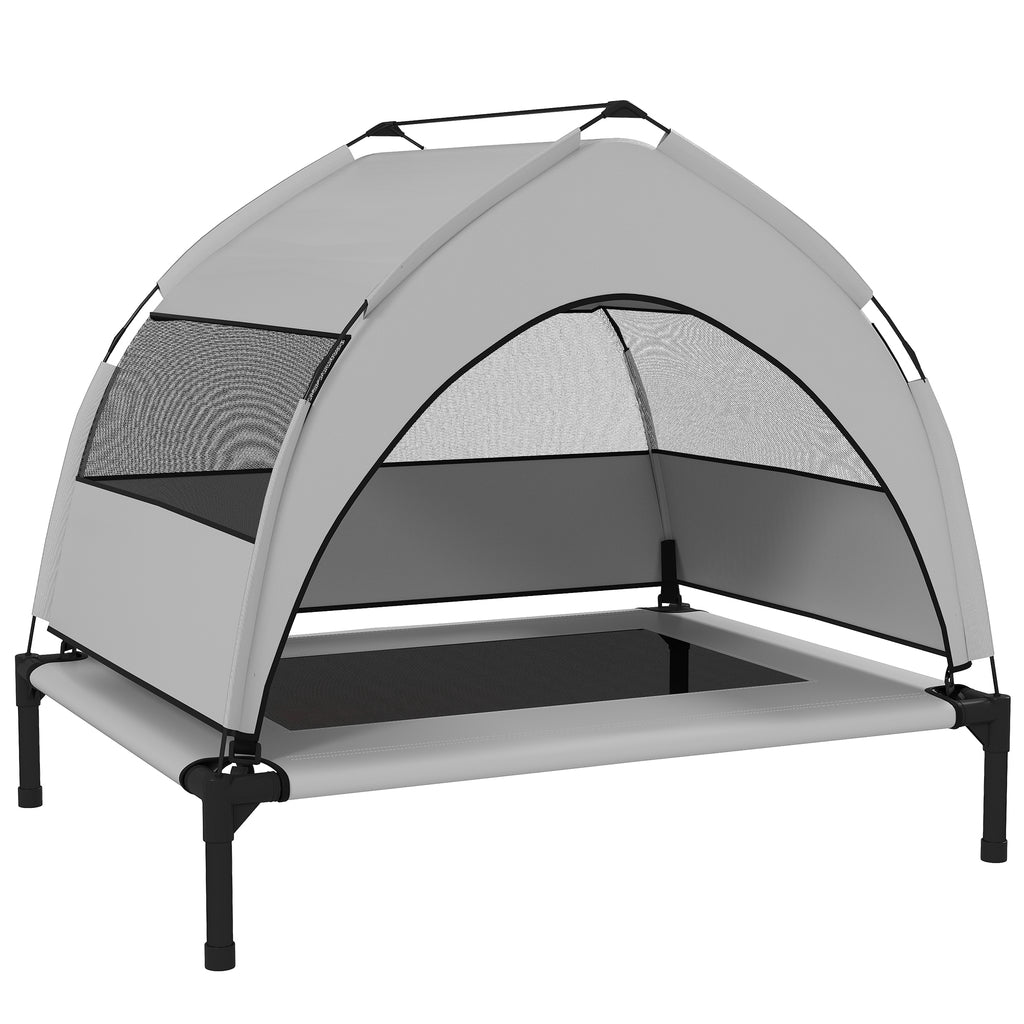 Lit pour Chien Surélevé Tente pour Chien avec Auvent Tente 3 Côtés Respirant Textilène Sac 76x61x70cm Gris Clair-0