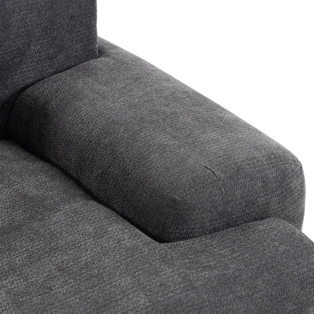 Canapé d'Angle Modulable 3 Places avec Pouf en Chenille, Canapé Compressé 300 cm avec Assise Profonde, 3 Coussins, Gris-7