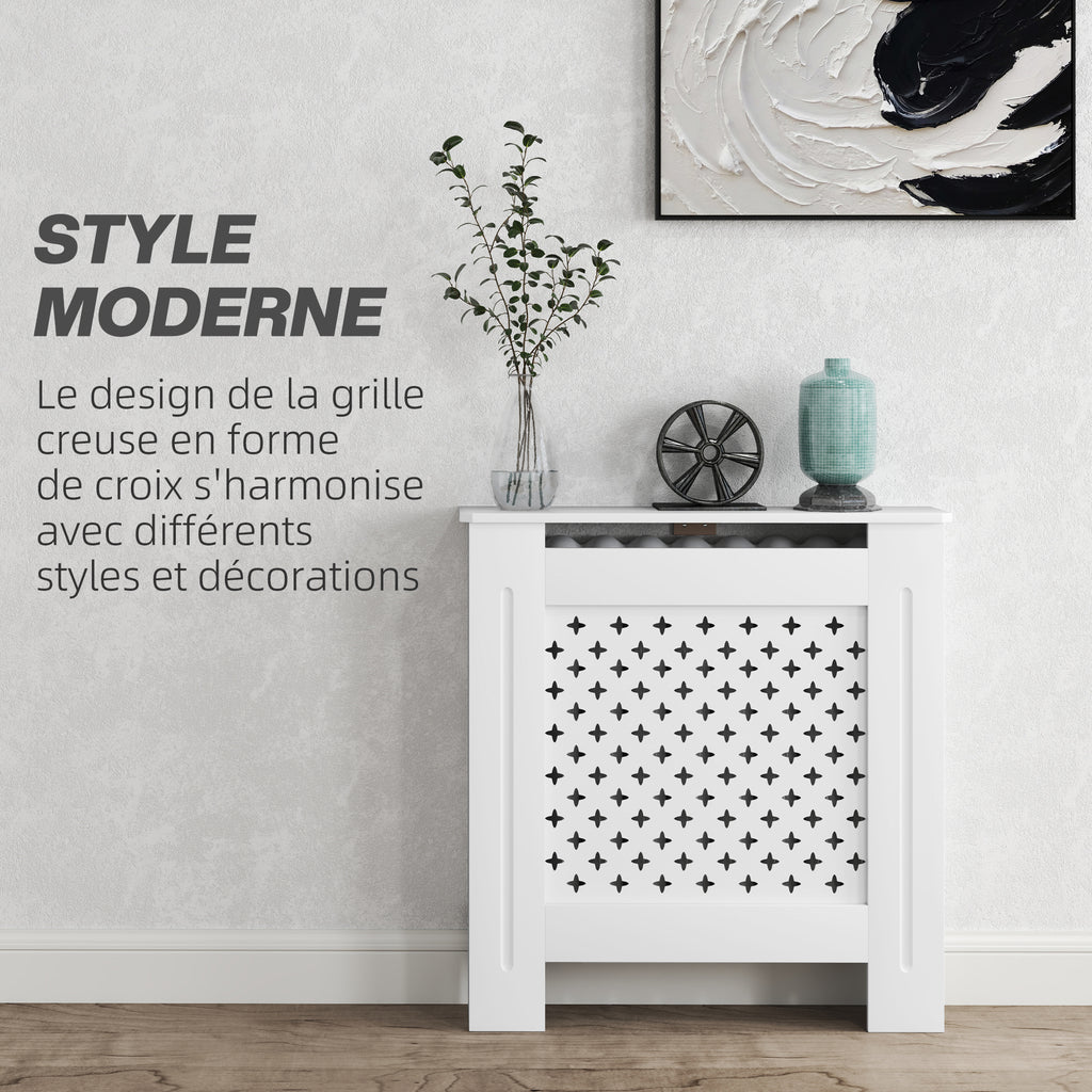 Couvercle de radiateur cache radiateur grille croisée pour salon chambre à coucher en bois 78l x 19P x 82H cm blanc-3