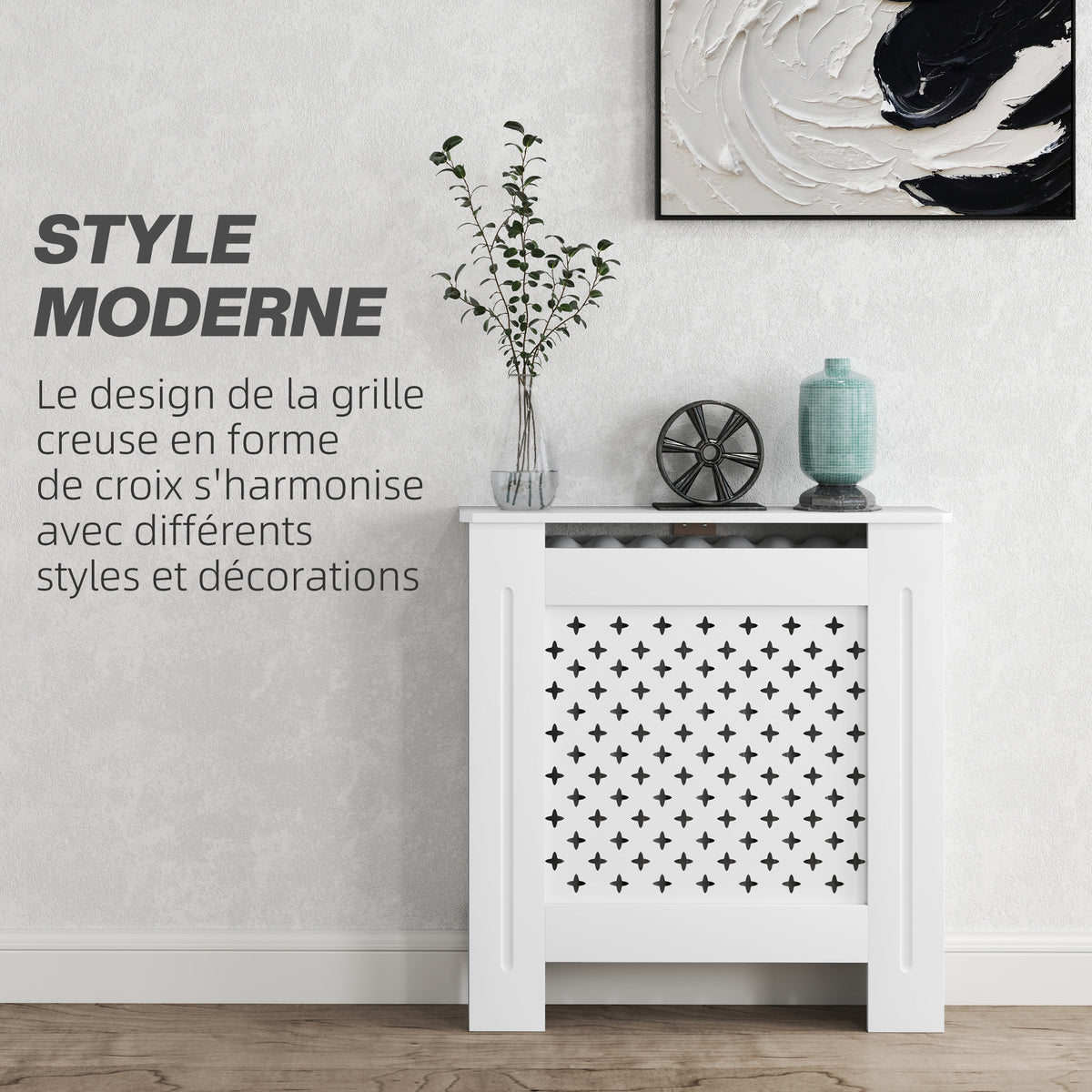 Couvercle de radiateur cache radiateur grille croisée pour salon chambre à coucher en bois 78l x 19P x 82H cm blanc-3
