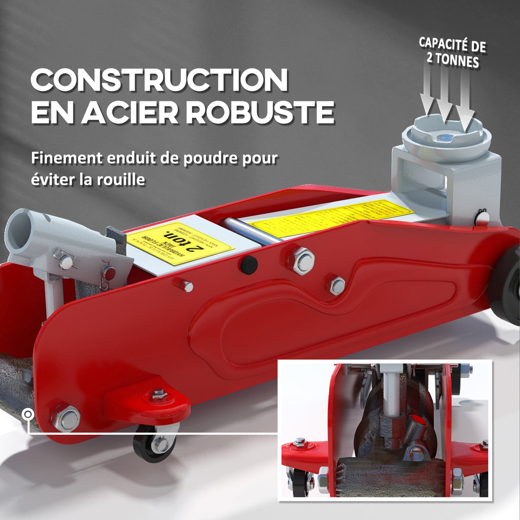 Cric hydraulique à profil bas en acier robuste, Charge maximale de 2000 kg, capacité de levage de 12 à 30 cm, rouge-4