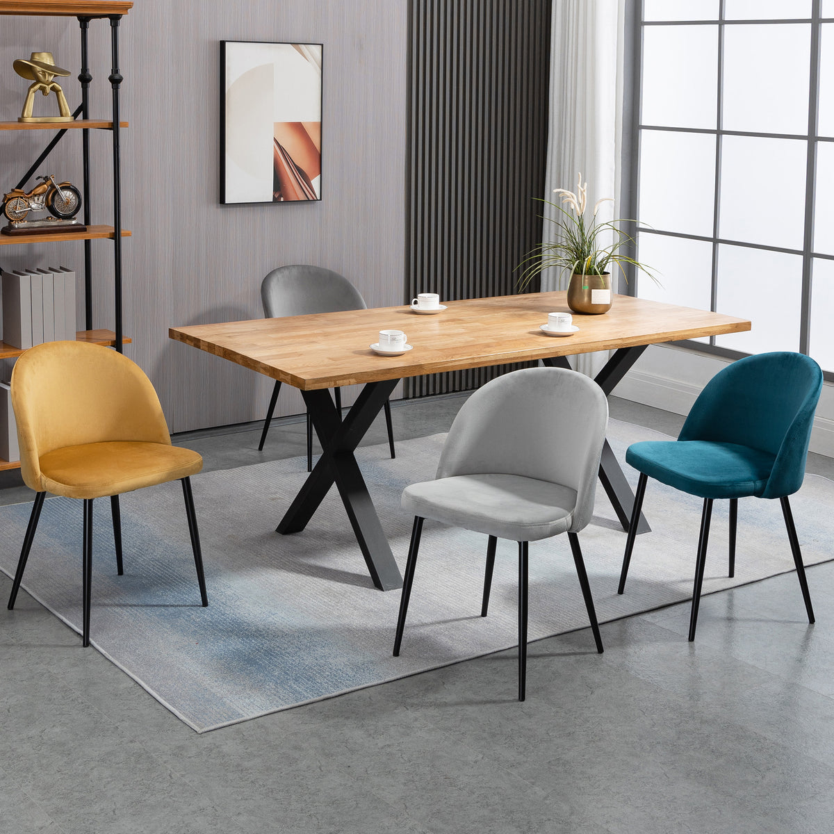 Lot de 4 chaises salle à manger chaise de cuisine scandinave chaise en velours rembourrée avec pieds effilés en métal, pour salon, salle à manger, multicolore-1