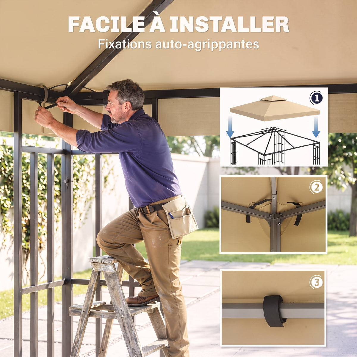 Toit de Remplacement pour pavillon de Jardin Toile de Rechange pour pavillon tonnelle Tente 3 x 3 m Beige-4