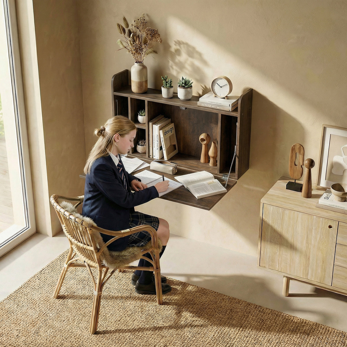 Bureau suspendu table murale table d'ordinateur murale et tablette rabattable avec rangements - 77 x 20 x 51 cm-7