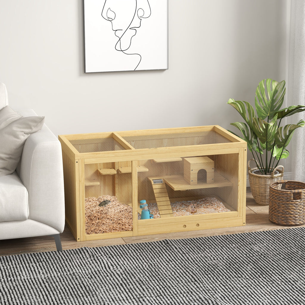 Cage Hamster Habitat pour Rongeurs Souris Plusieurs Niveaux Plateformes Échelle Balançoires 100 x 50 x 50 cm Naturel-1