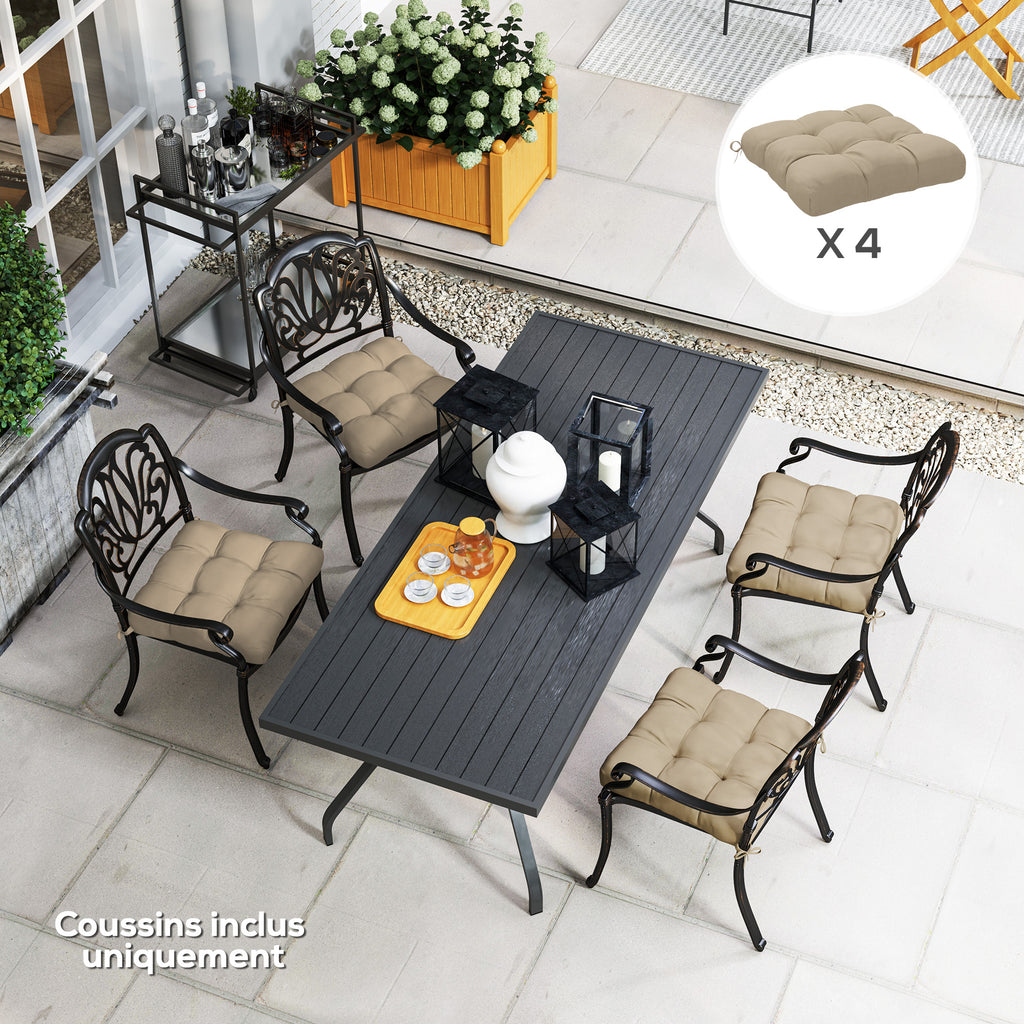 Lot de 4 coussins de chaise de jardin, coussins extérieurs capitonné, rembourrage 10 cm avec attaches, 48 x 48 cm kaki-7