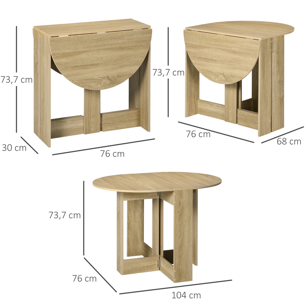 Table pliable de cuisine salle à manger 2 abattants - table ovale extensible - en bois chêne-2